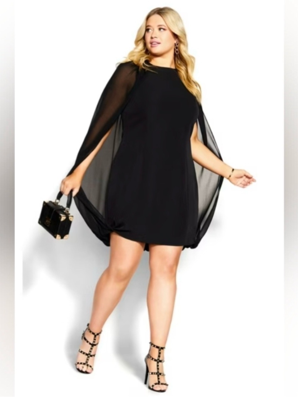 City Chic Imogen Cape Dress Black Size 18